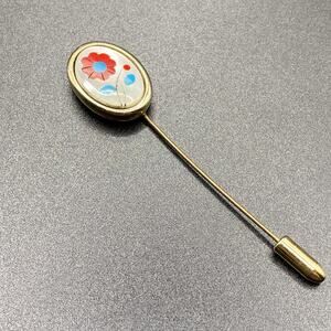 Vintage Mother Of Pearl Inlay Flower Stick Pin Gold Tone Zuni Style